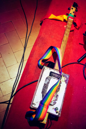 A strange guitar of peace handcrafted with recovery material