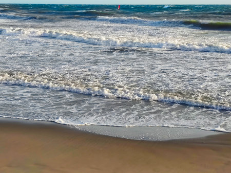 Wind surfing training in the Ligurian Seaの写真素材