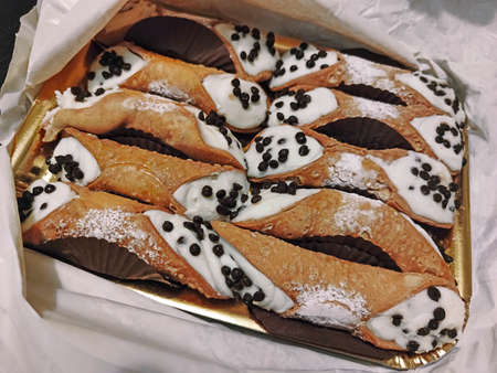 sweet Italian Sicilian cannoli foodの写真素材
