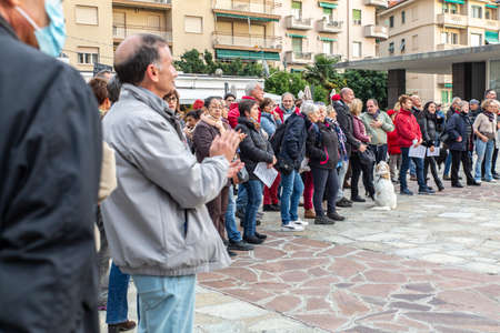 demonstration against the green pass law in Italyのeditorial素材