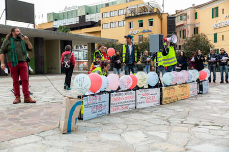 demonstration against the green pass law in Italyのeditorial素材