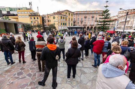 demonstration against the green pass law in Italyのeditorial素材