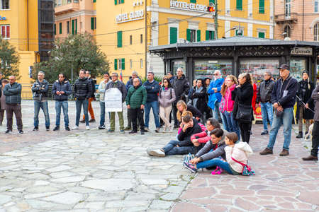 demonstration against the green pass law in Italyのeditorial素材