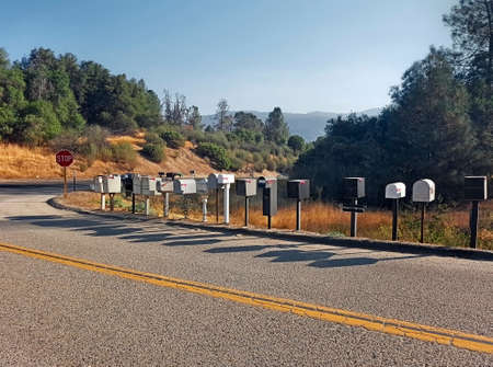 American street with numerous mailboxesの写真素材