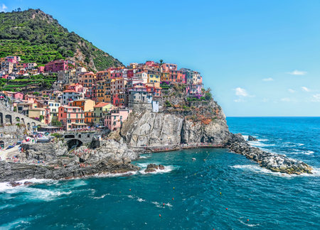 5 lands in Liguria landscape of the village of Riomaggioreの写真素材