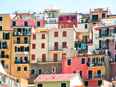 ancient multicolored Ligurian buildings detailの写真素材