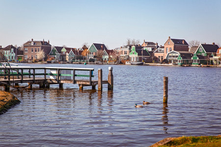 residences in Zaanse Schans, near to the Zaan Riverの写真素材