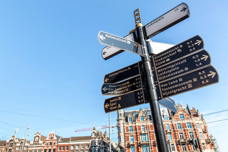 Amsterdam street signs indicating roadsの写真素材