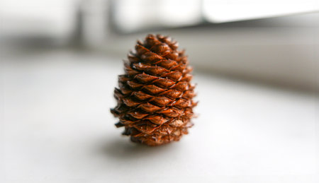 a pine cone in autumn against a bright backgroundの写真素材
