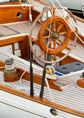 An antique yachts wooden rudderの写真素材