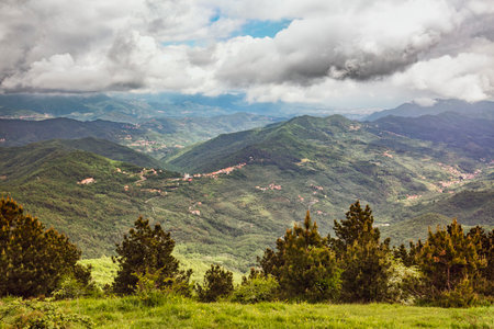 Panoramic View of Ligurian Mountains from Pizzo dEvigno Trailの写真素材