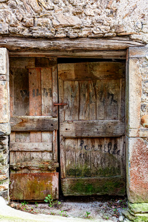 Ancient Wooden Door of Traditional Ligurian Village House