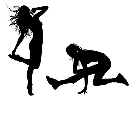 Silhouettes of two girlsのイラスト素材