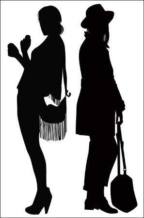 Silhouettes of two girlsのイラスト素材