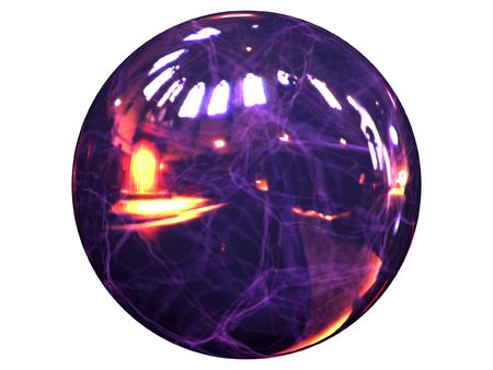 blue reflective lightning energy ball on the white backgroundの写真素材