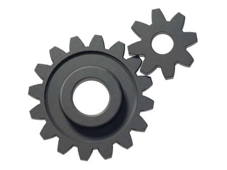 An isolated two small cogwheels on white backgroundの写真素材