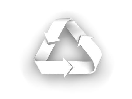 An isolated white recycle logo on white backgroundの写真素材