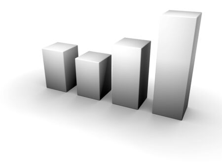 An isolated 3d gray bar graph on white backgroundの写真素材