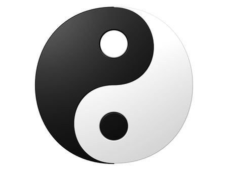 An isolated black and white ying-yang symbol on white backgroundの写真素材