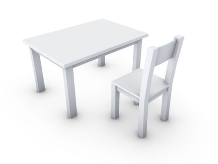 An isolated simple gray table and chair on white backgroundの写真素材