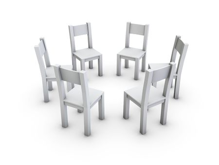 An isolated circle from simple gray chairs on white backgroundの写真素材