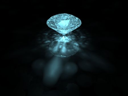 A bluish brilliant cut diamond on dark backgroundの写真素材