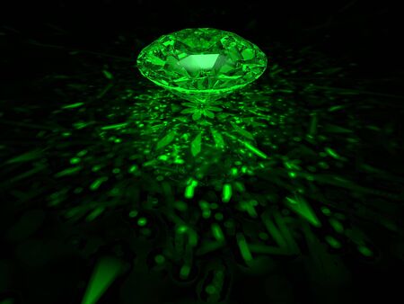 A sparkling green brilliant cut diamond on dark backgroundの写真素材