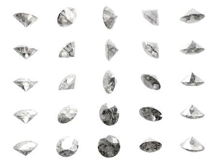 Many isolated brilliant cut diamonds on white の写真素材