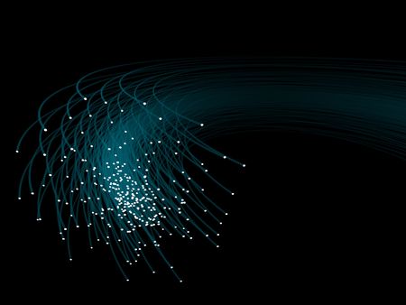 Many blue optical fibers on black backgroundの写真素材