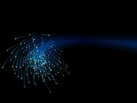 Many blue optical fibers on black backgroundの写真素材