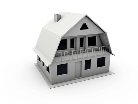 An isolated gray two story house on white backgroundの写真素材