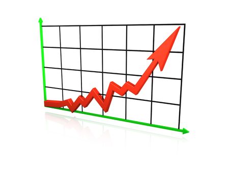 An isolated line graph going up on white backgroundの写真素材