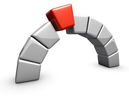 An isolated arc made of boxes with final red part on white backgroundの写真素材