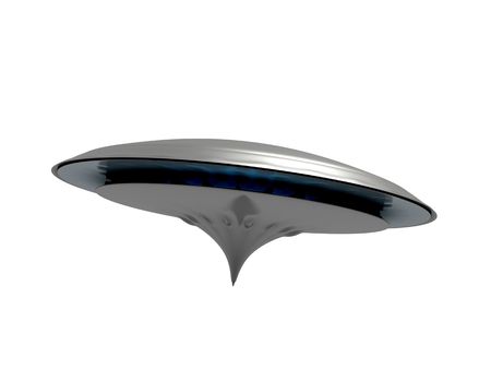 An isolated hovering gray ufo on white backgroundの写真素材