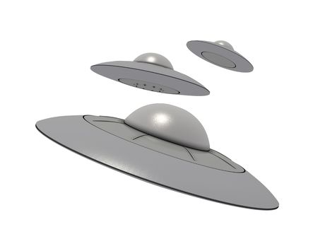 An isolated 3 gray ufos on white backgroundの写真素材