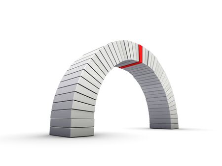 An isolated arch with a red keystone on white backgroundの写真素材