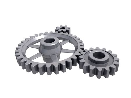 An isolated three cogwheels on white backgroundの写真素材
