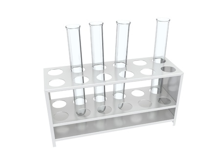 An isolated three glass test tubes in a rack on white backgroundの写真素材
