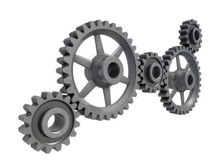 An isolated metal gears closeup on white backgroundの写真素材