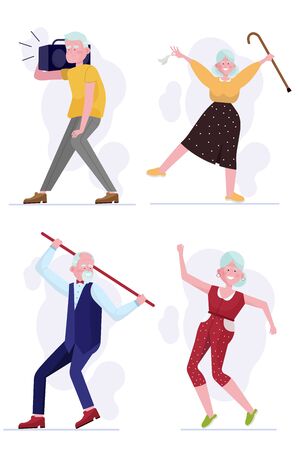 Senior people having fun setのイラスト素材