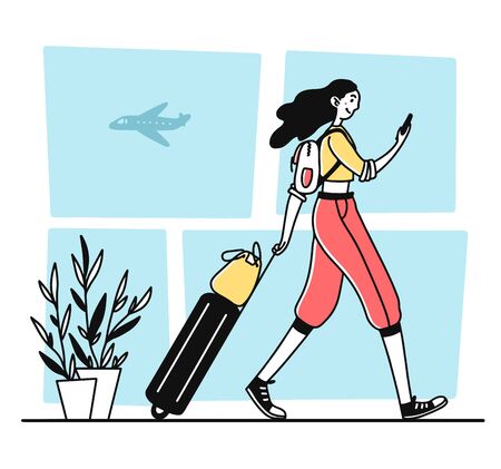 Female tourist walking in airportのイラスト素材