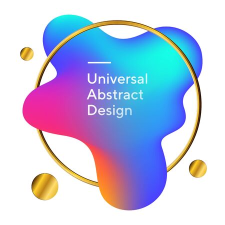 Abstract bright fluid flow shapes. Geometric graphic element in circle. Dynamical, wavy form. Gradient blue, pink, orange color. Template for logo, flyer, presentation. Vector illustrationのイラスト素材