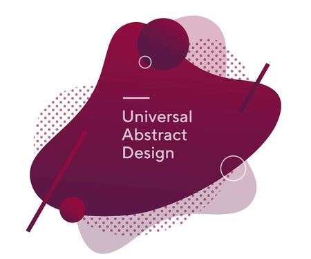 Coloured geometric bubbly forms. Universal dynamical shapes, geometric lines. Deep purple and burgundy background, white sample text. Design for promo poster, ad flyer or slide. Vector illustration.のイラスト素材