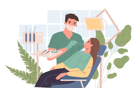 Dentist examining patient teethのイラスト素材