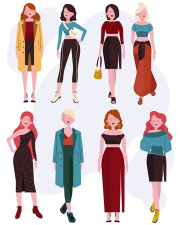 Trendy Caucasian woman setのイラスト素材