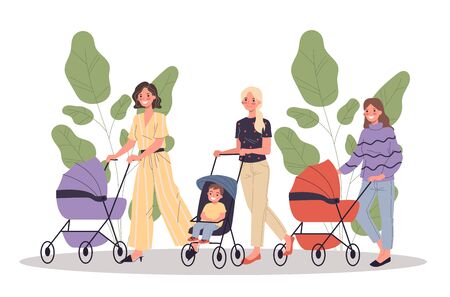 New moms walking with childrenのイラスト素材