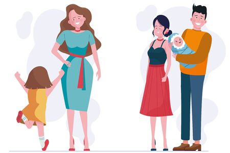 Parents walking with children setのイラスト素材