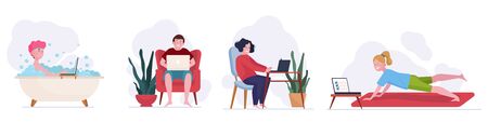 People using laptops at home setのイラスト素材