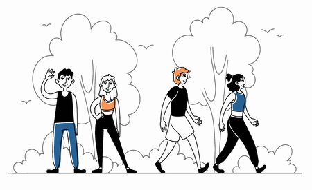 Active couples hiking in parkのイラスト素材