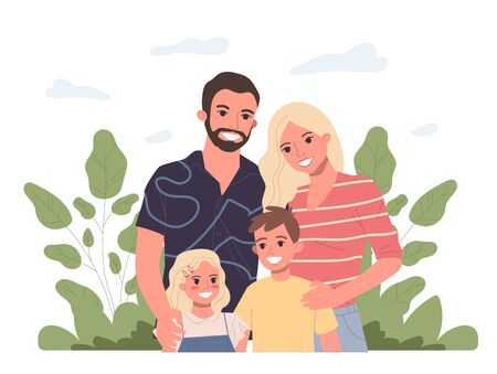 Happy family couple with kidsのイラスト素材